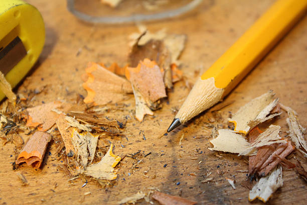 Pencil with shavings stock photo
