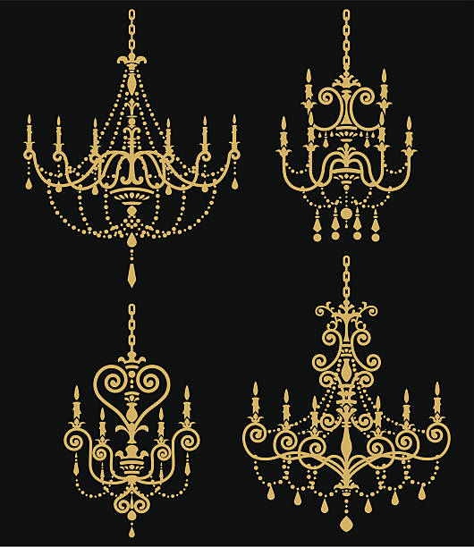 illustrazioni stock, clip art, cartoni animati e icone di tendenza di lampadario set - chandelier