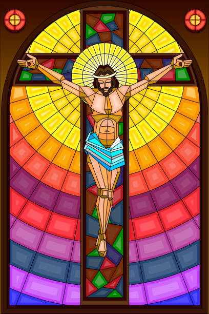 witraż malowanie crucifixion - stained glass church window glass stock illustrations