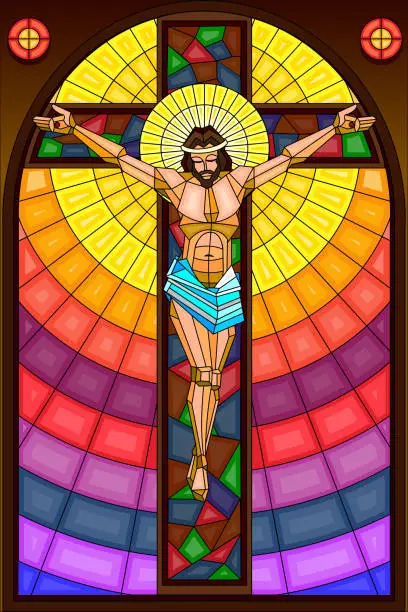 Vector illustration of Stained Glass Painting of Crucifixion