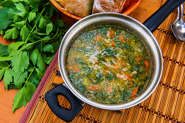 soup Fresh cooked soup, summer in the village lovage stock pictures, royalty-free photos & images