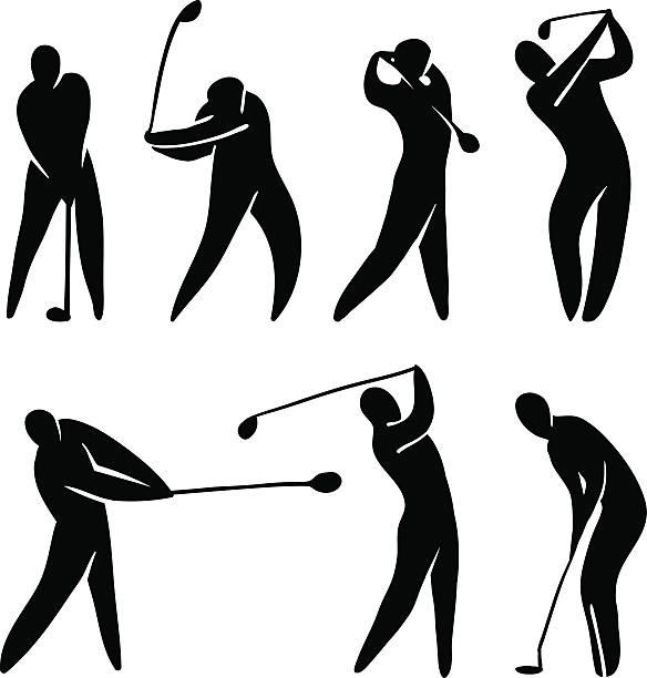 ilustraciones, imágenes clip art, dibujos animados e iconos de stock de golf player silueta - golf action silhouette balance