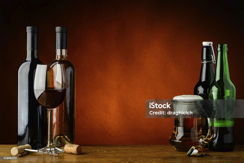 Beer and wine still life with beer and wine and text copy space Beer - Alcohol Stock Photo