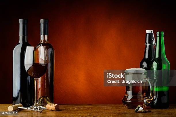 Beer And Wine Stock Photo - Download Image Now - Beer - Alcohol, Wine, Wine Bottle