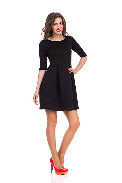 Fashion Model in Black Mini Dress stock photo