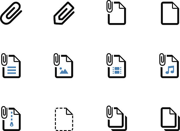 ilustrações de stock, clip art, desenhos animados e ícones de ficheiro de clip duotone ícones em fundo branco. - paper clip illustrations