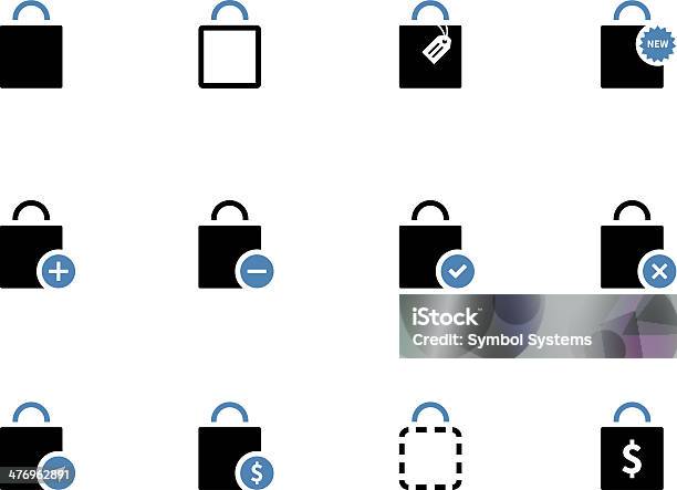 Shopping Bag Duotone Icons On White Background Stock Illustration - Download Image Now - Bag, Blue, Box - Container