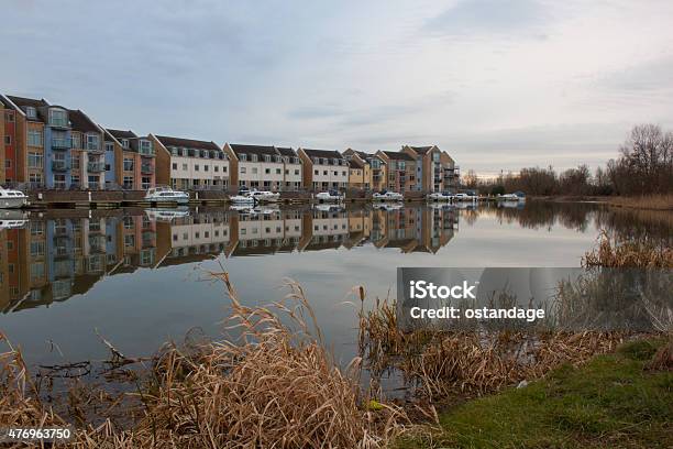 Modern Houses By Lake Stock Photo - Download Image Now - River Great Ouse, 2000-2009, 2015