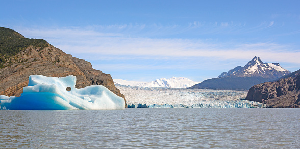 Iceberg from the the Grey Glacier on Grey Lake in Torres del Paine in Patagonian Chile