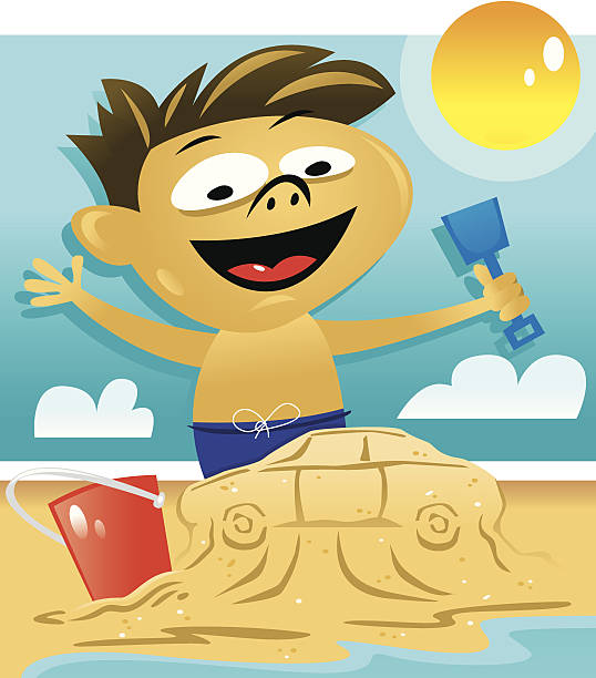 boy sand sculpture c - excitement man made object mode of transport waist up stock illustrations