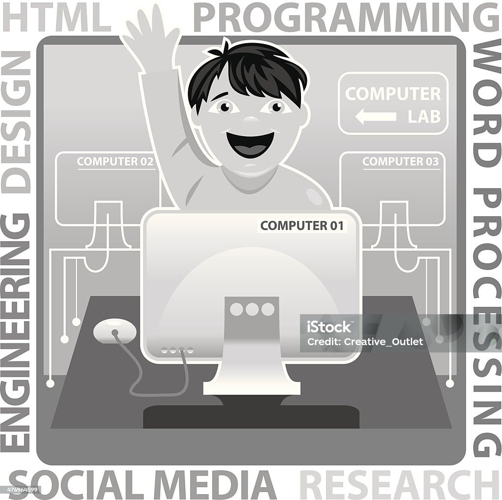 Boy Computer Stock Illustration - Download Image Now - Computer Lab ...