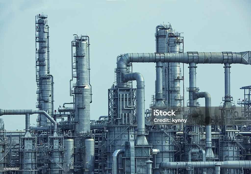 gas and oil processing factory gas processing factory. landscape with gas and oil industry 2015 Stock Photo