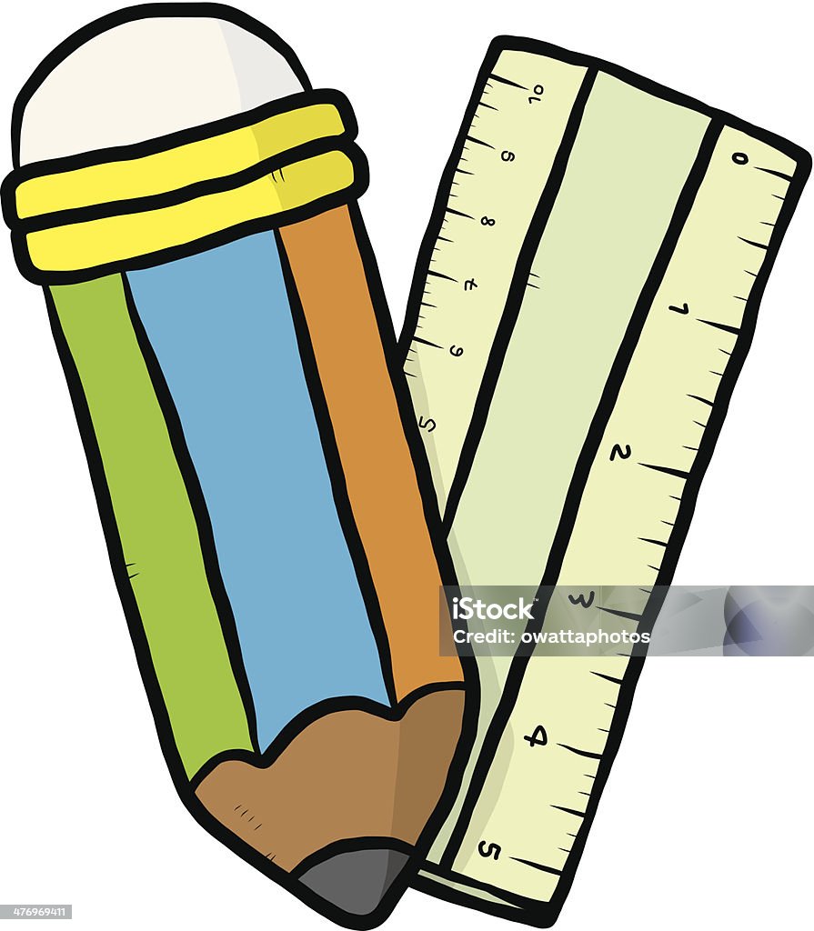 Pencil And Ruler Cartoon Stock Illustration - Download Image Now ...