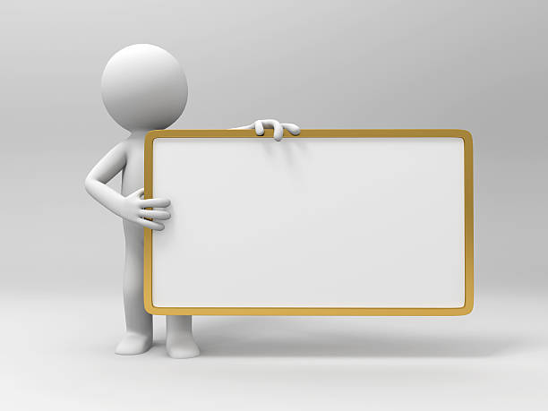 signboard 3d people hold an empty signboard man writing on white board stock pictures, royalty-free photos & images