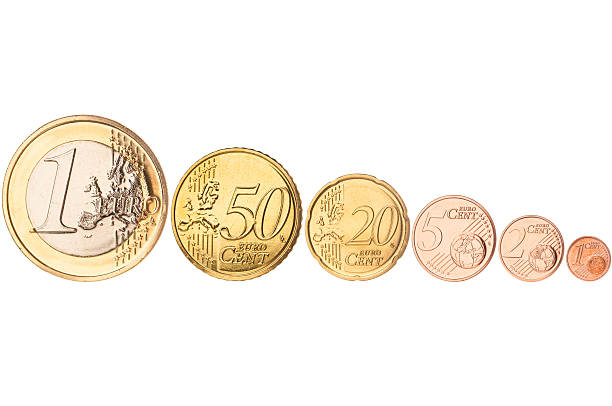 istock Row of euro coins on white background 476977171