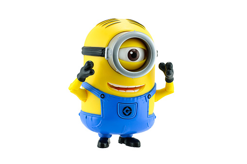 Bangkok,Thailand - May 17, 2015: Minion toy isolated on white background an action figure from Despicable Me 2 animated 3D film produced by Illumination Entertainment for Universal Pictures.