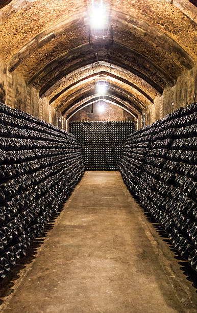 champagne-cava bouteilles en cave - aging process french culture winemaking next to photos et images de collection