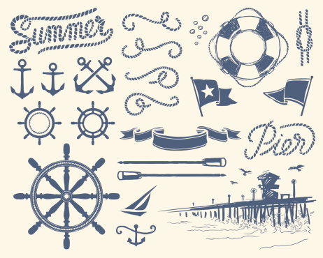 Set of isolated nautical items