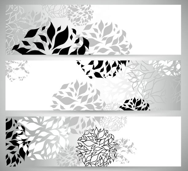 abstrakte schwarzen und weißen blumenmuster-banner hintergrund - frame silver pattern swirl stock-grafiken, -clipart, -cartoons und -symbole