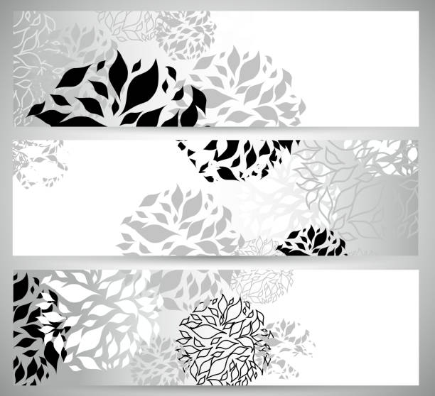 抽象的な黒と白の花柄のバナーの背景 - textile in a row painted image white点のイラスト素材／クリップアート素材／マンガ素材／アイコン素材