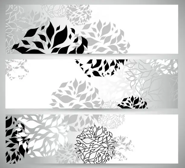 Vector illustration of abstract black and white floral pattern banner background