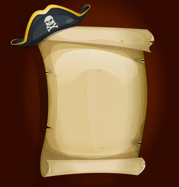 Vector illustration of Pirate Hat On Old Parchment Scroll