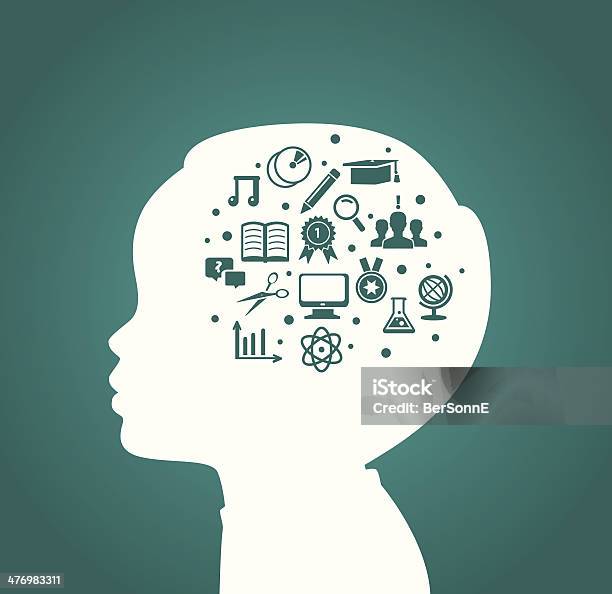 Child Head With Education Icons Stock Illustration - Download Image Now - Child, Cut Out, Icon