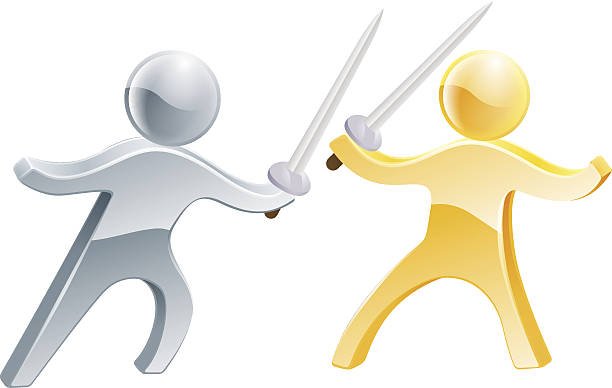 ilustrações de stock, clip art, desenhos animados e ícones de conceito de esgrima - fencing sport rivalry sword
