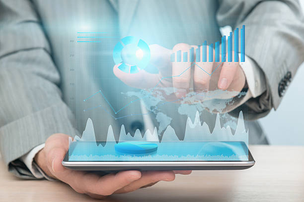 istock Businessman working with futuristic touch screen 476987692