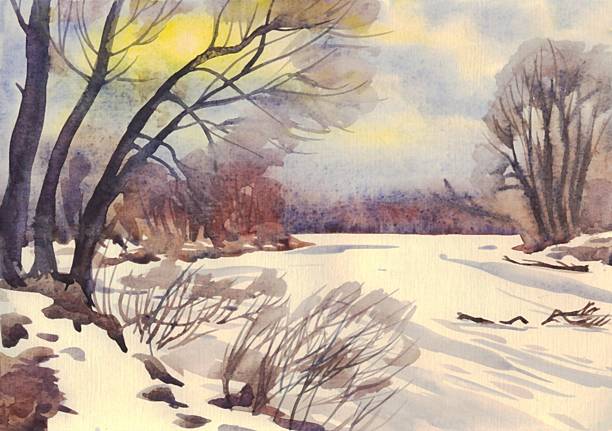 istock The winter landscape. Painting. Watercolor 476989136