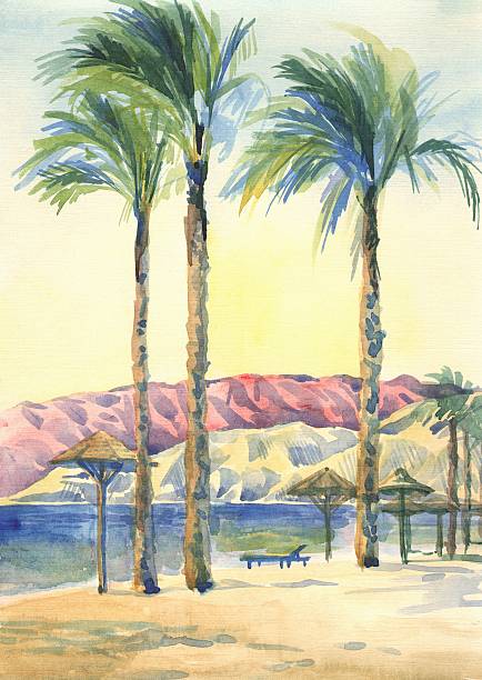 istock Palm trees on the beach. The paintings. Watercolor 476989144