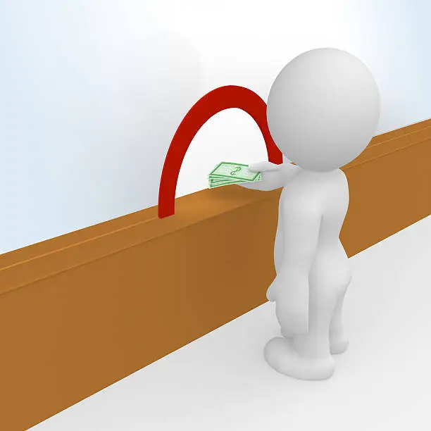 A 3D figure deposits money at the bank