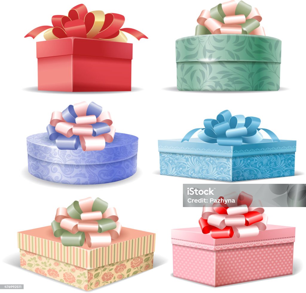 Gift boxes Set of beautiful ornate colorful gift boxes with bows Birthday stock vector