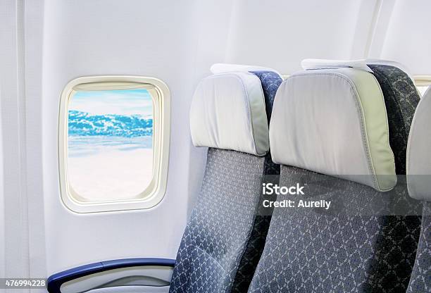 Empty Aircraft Seats And Windows Stock Photo - Download Image Now - 2015, Air Vehicle, Airplane