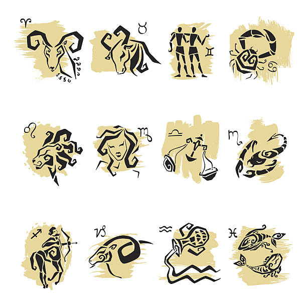 Horoscope Zodiac Star signs, vector set. Zodiac. Set of horoscope symbols, white isolated female scorpio tattoos stock illustrations