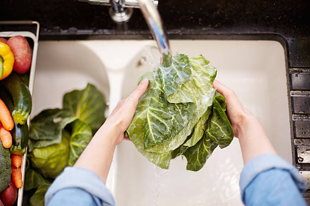 istock Woman's hands washing cabbage under tap 477000060