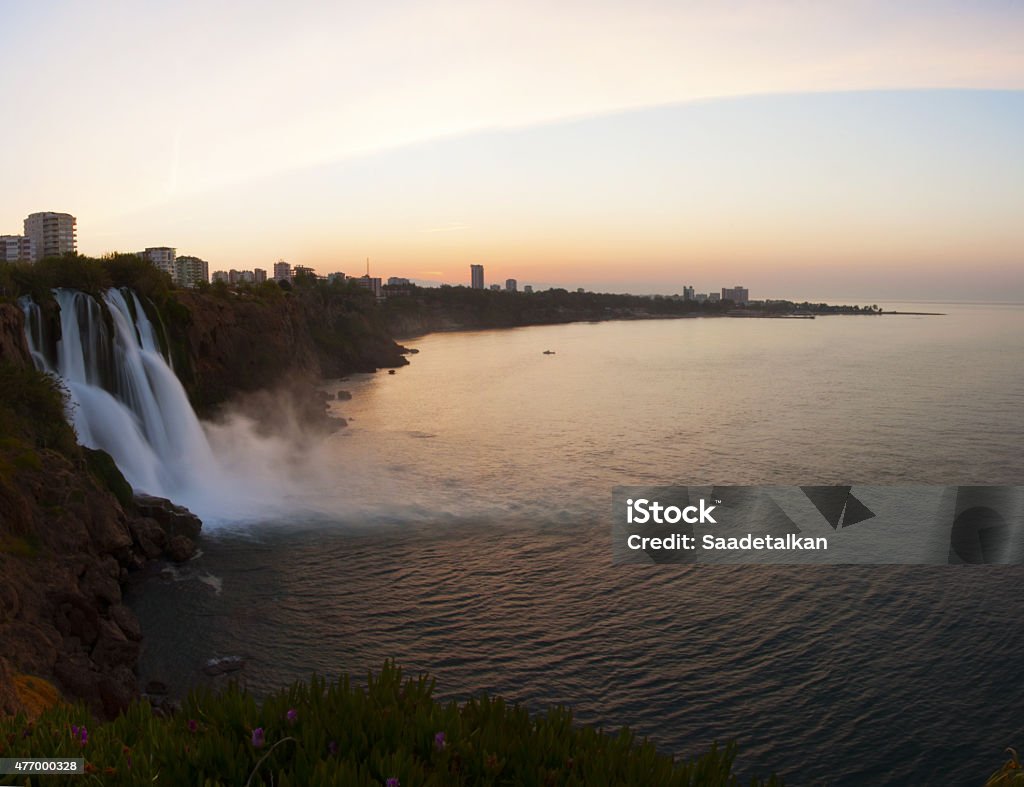 waterfall and sunrise Duden Waterfall is in Turkey. 2015 Stock Photo