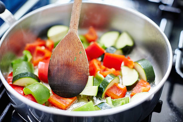 istock Close-up of fresh vegetables being fried in pan 477004410