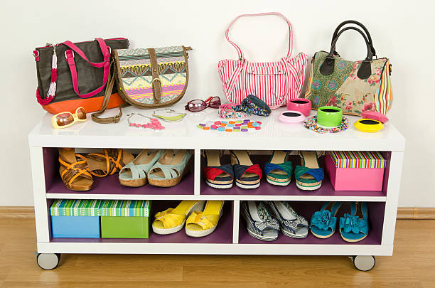istock Lots of colorful summer accessories on a shelf. 477004480