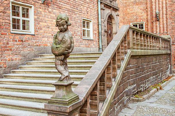 Large Stair With and Ornamented Bronze Statue of a Young Boy from Stadshuset, Stockholm