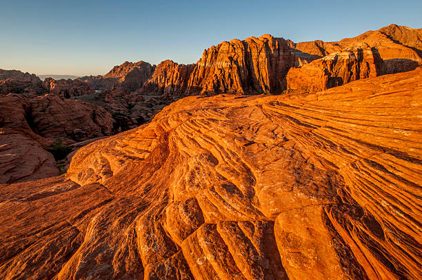 Petrified Mudflow, Snow Canyon State Park, Utah Petrified mudflows form a dramatic geological feature in the morning light at Snow Canyon State Park, near Ivins, Utah, USA. snow canyon state park stock pictures, royalty-free photos & images