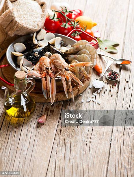 Seafood For Typical Spanish Paella Stock Photo - Download Image Now - Ingredient, Paella, 2015