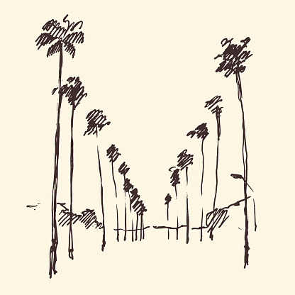 Los Angeles California skyline engraved style hand drawn vector illustration