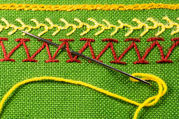 istock Embroidery, embroidery needle, green linen 477010116