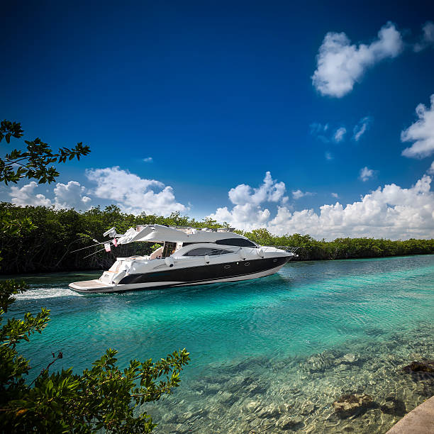 istock Luxury  motor yacht sailing out at sea 477014676