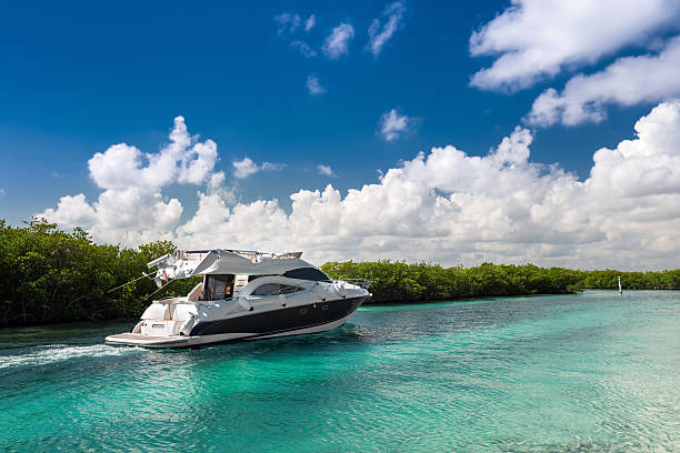 istock Luxury  motor yacht sailing out at sea 477014686