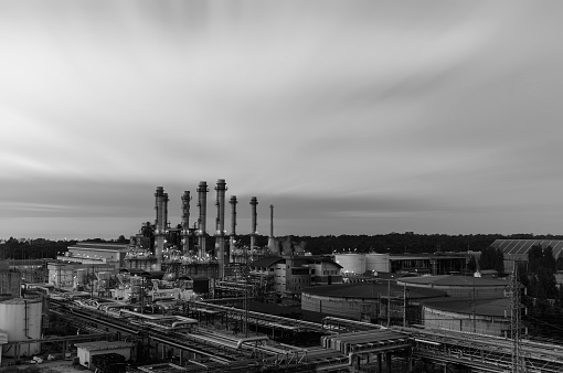 industrial factory With sunset light  B&W tones.