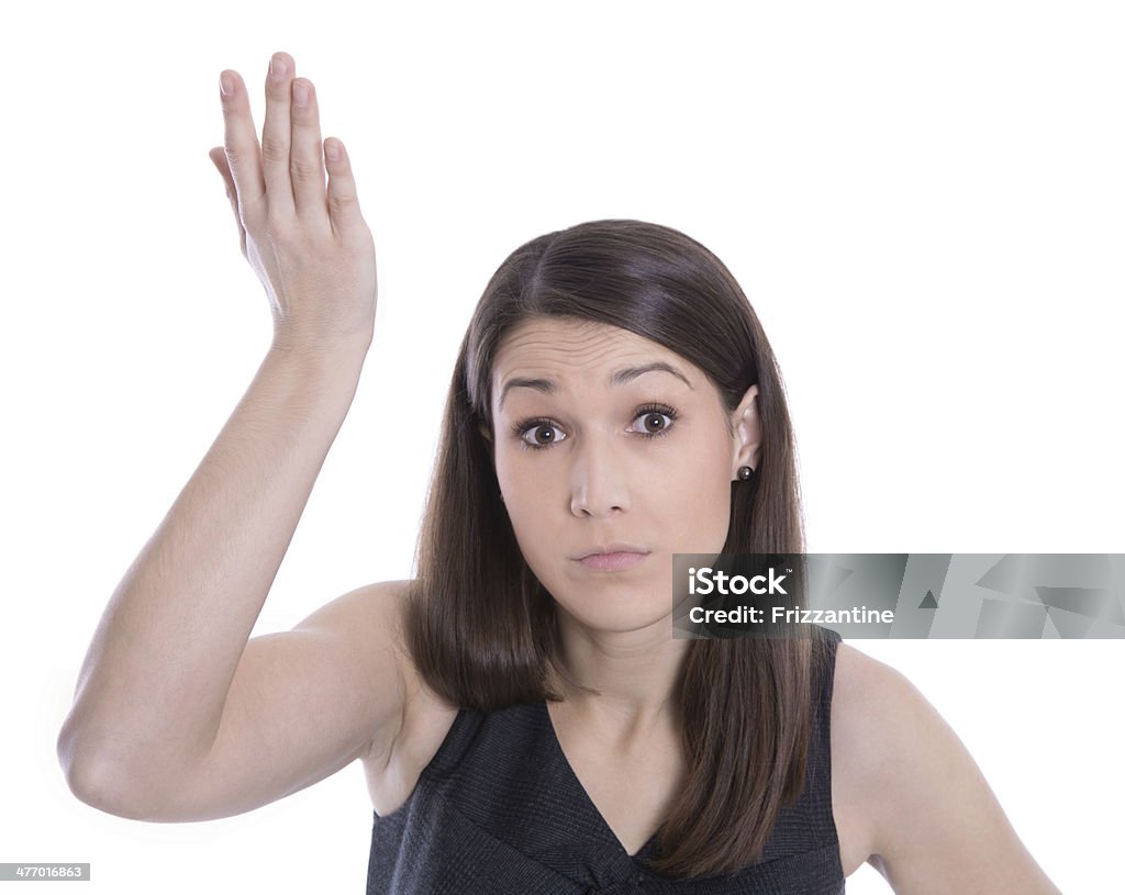 Hand Up Behaviour Isolated Young Frustrated Trainee With Hand Up On White Stock Photo ...