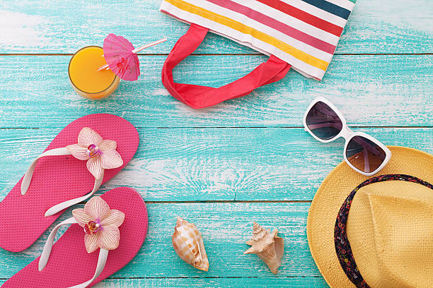 istock Summer, wooden walkway, beach accessories mock up for design 477020672