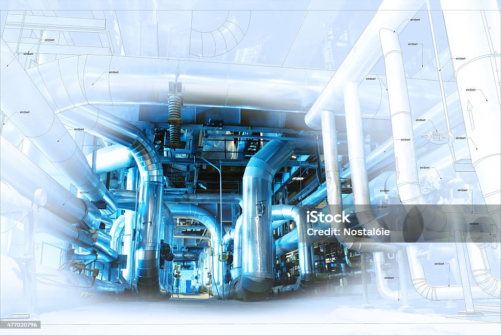 Sketch of piping design mixed with industrial equipment photo 2015 Stock Photo